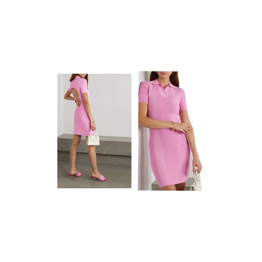 Jacquemus Ribbed Knit Mini Dress Size EU40 US 8 Pink Open Back Collared SS - Picture 2 of 10